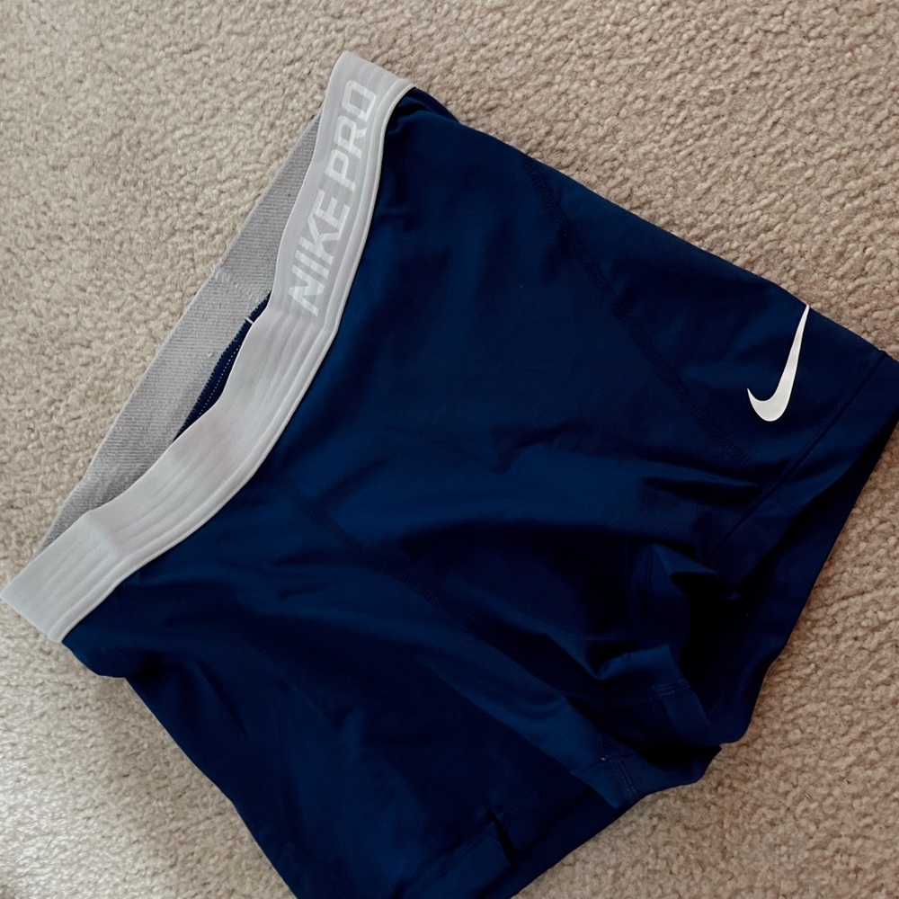 Nike Pro Navy Blue and White Womens Compression Shorts